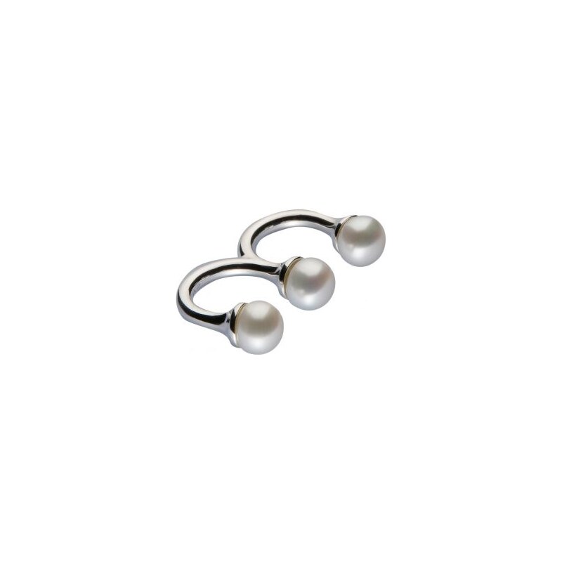 Antipearle | Stříbrný dvojitý prsten Three-Pearl s bílými perlami |  stříbrná - GLAMI.cz