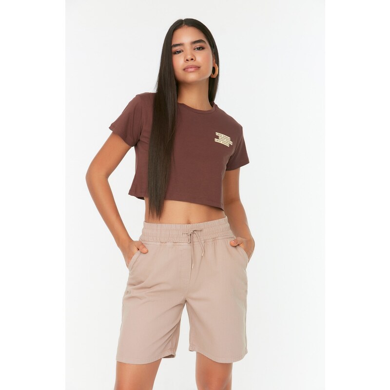 Trendyol Tobacco Belt Denim Shorts