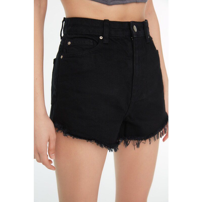 Trendyol Tassel Detail High Waist Denim Shorts in Black