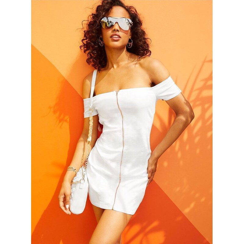 GUESS dámské šaty Tara Denim Off-The-Shoulder Dress L