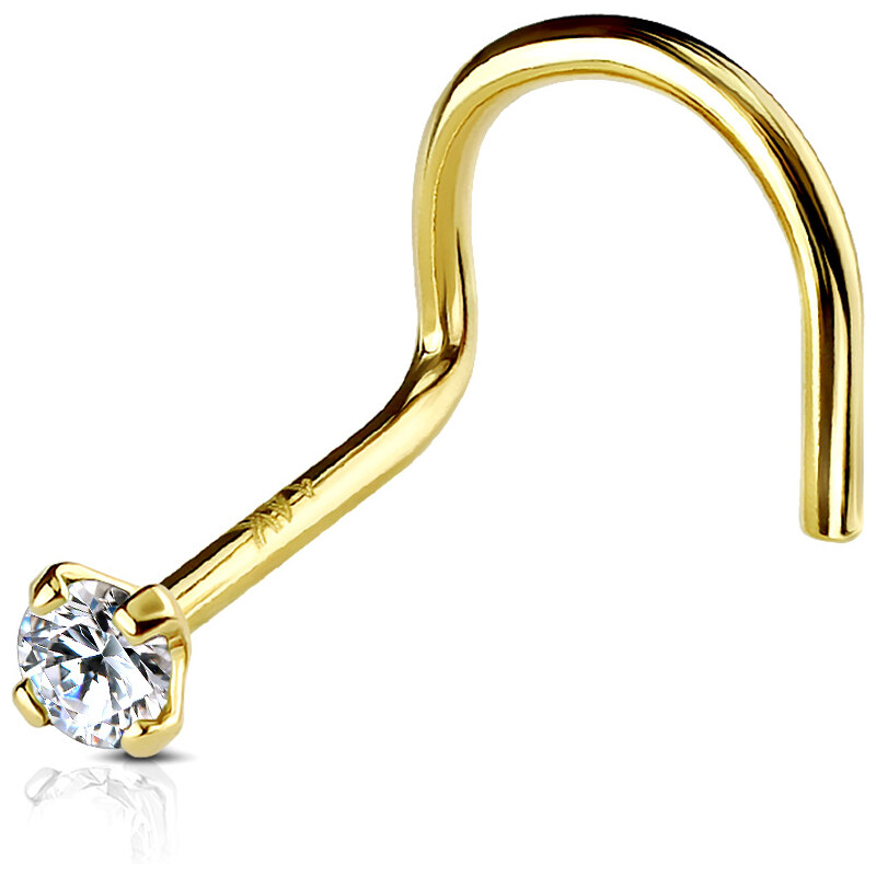Atreya Zatočený piercing do nosu ze 14kt zlata 585/1000 s čirým 69347442