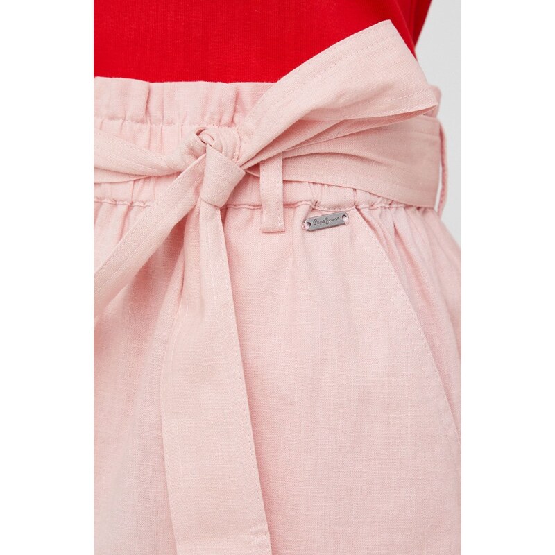 Šortky s příměsí lnu Pepe Jeans Muriel růžová barva, high waist