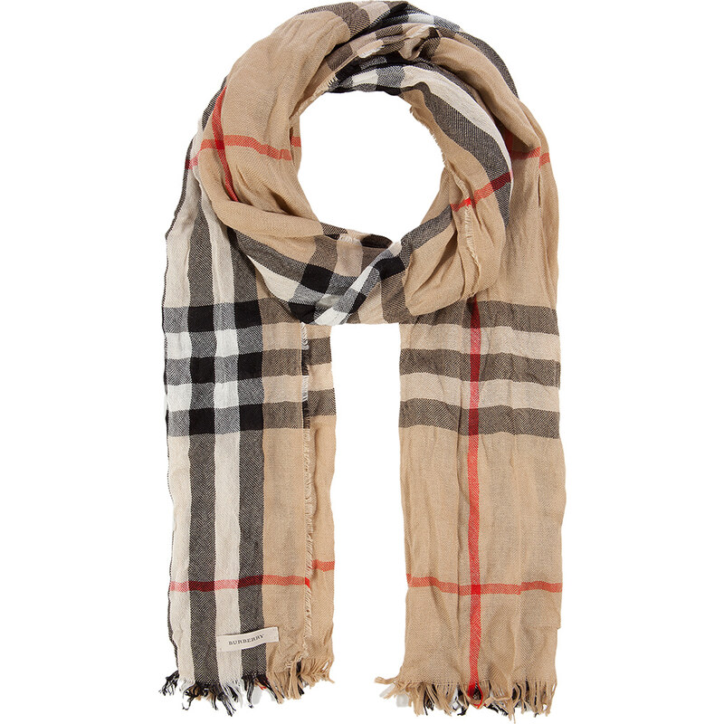 Burberry Shoes & Accessories Wool-Cashmere Giant Check Crinkle Scarf in Camel