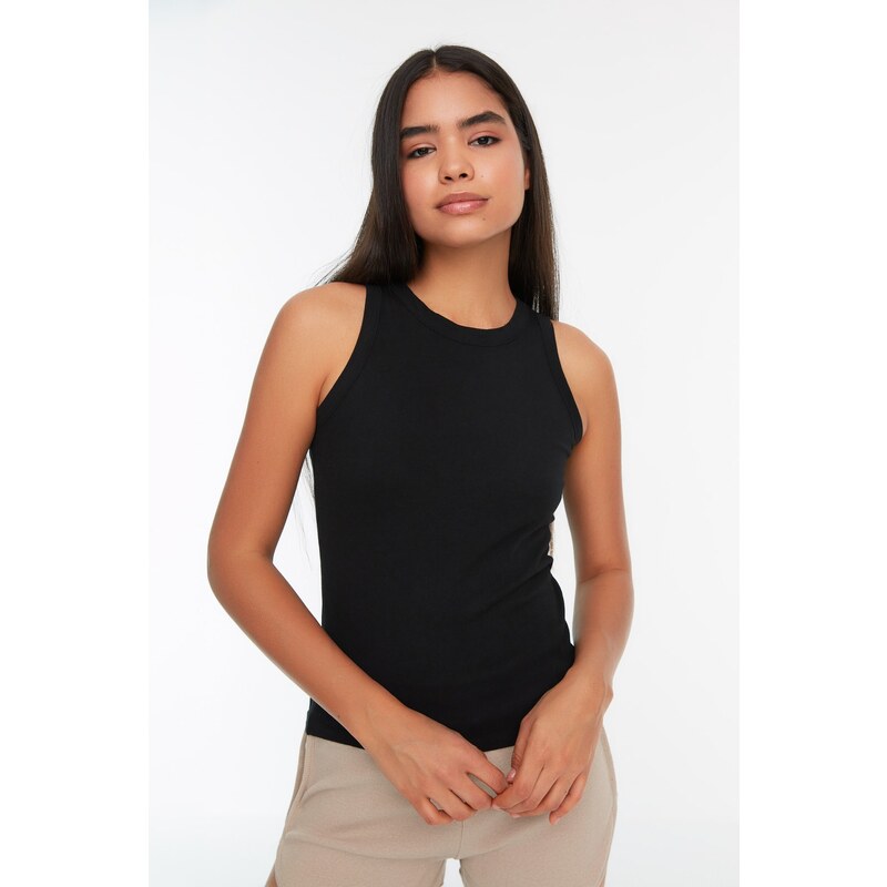 Trendyol Black Cotton, Sleeveless, Knitted Singlet