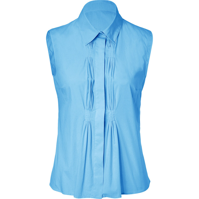 Jil Sander Navy Stretch Cotton Pleated Front Sleeveless Shirt