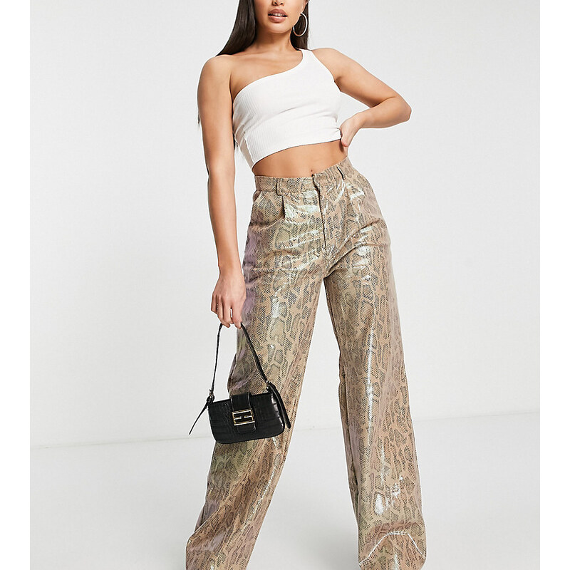 Missguided Tall wide leg trousers in snake print-Brown 100035014