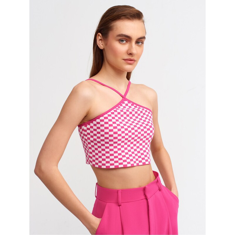 Dilvin 10185 Criss-Cross Tank Tops-fuchsia at the front.