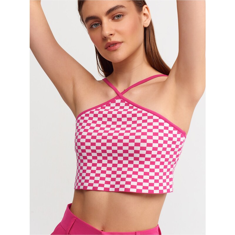 Dilvin 10185 Criss-Cross Tank Tops-fuchsia at the front.