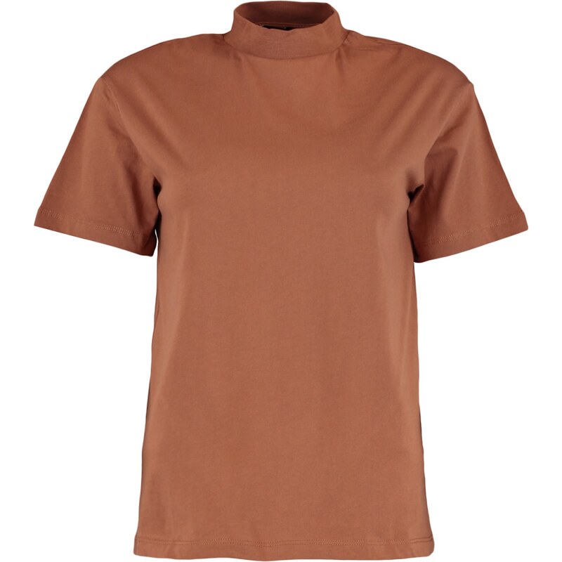 Trendyol Brown 100% Cotton Basic Stand Collar Knitted T-Shirt