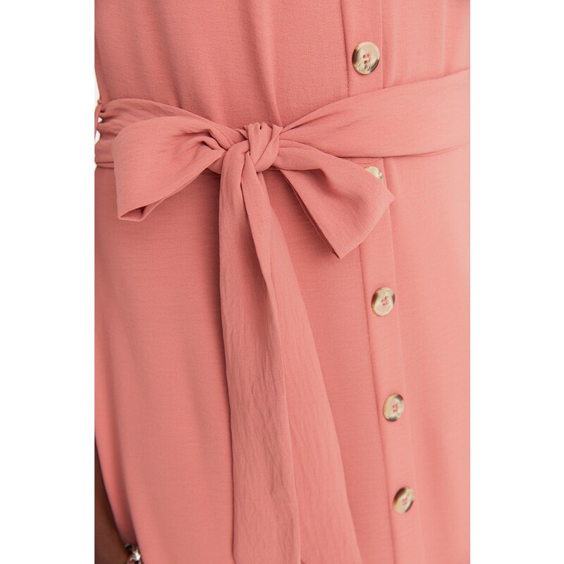 Trendyol Růžová košile s páskem Tkané šaty