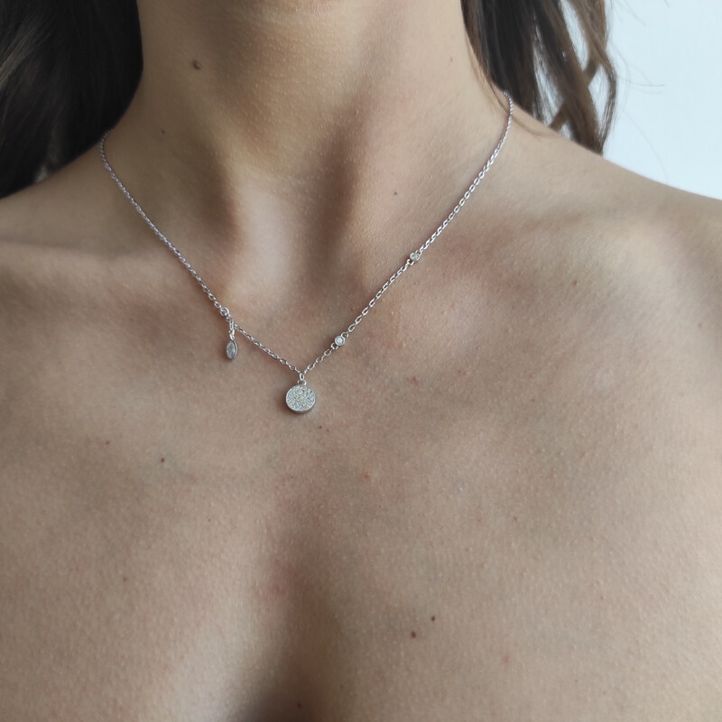 Stříbrný náhrdelník s terčovou ozdobou se zirkony - Meucci SN090