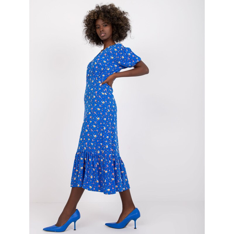 Fashionhunters Modré šaty s viskózovým potiskem RUE PARIS