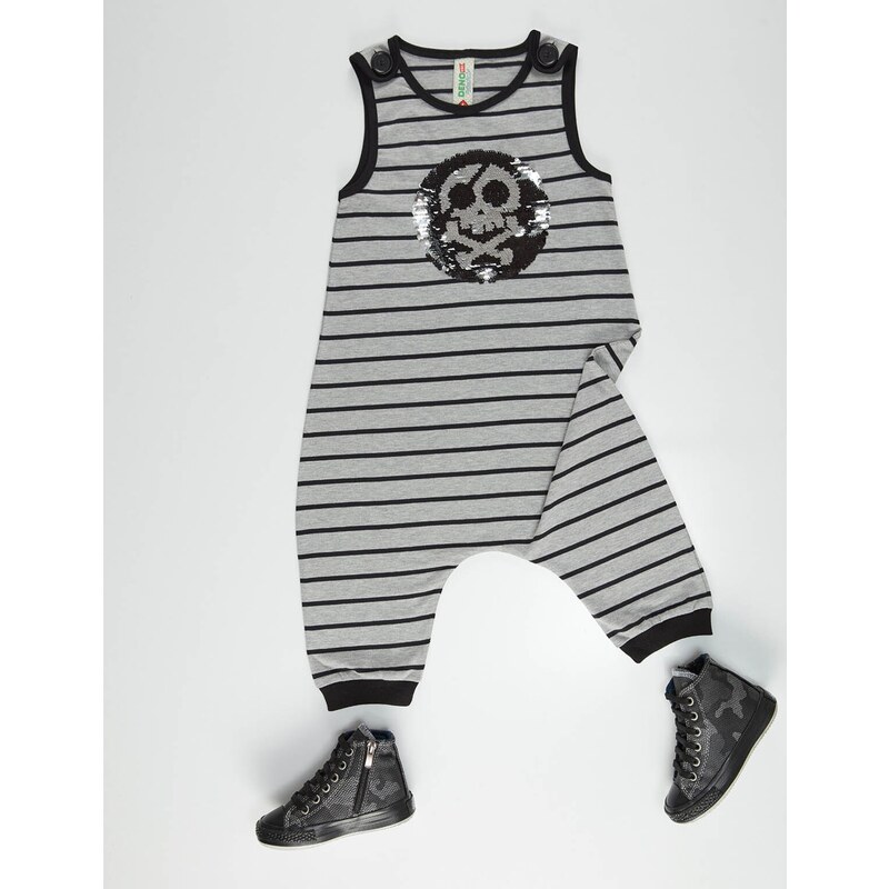 Denokids Skull Boy's Striped Jumpsuit