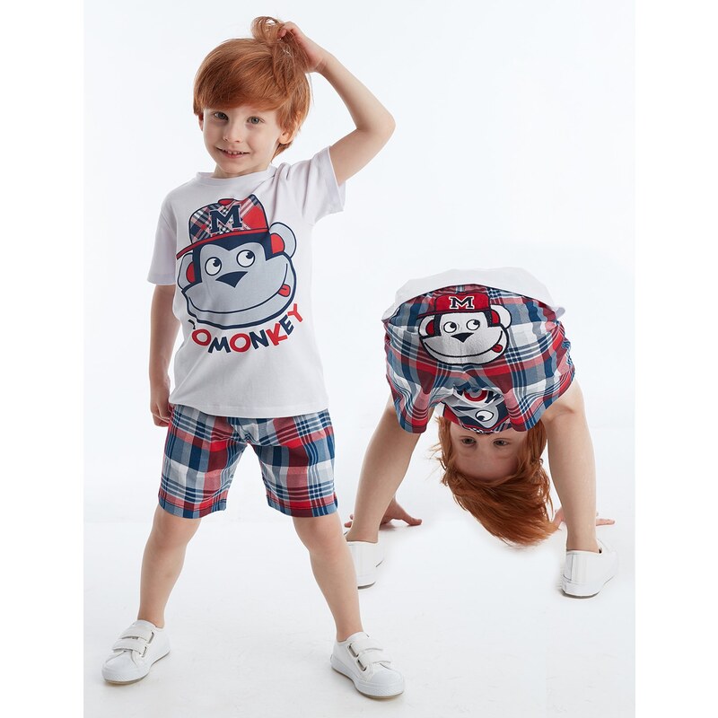 Denokids Monkey Plaid Boy's T-shirt Shorts Set