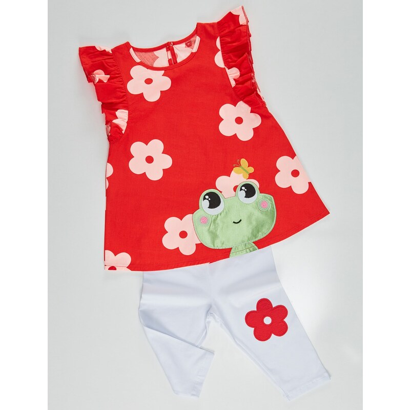 Denokids Frog Red White Girls Kids Tunic Leggings Suit