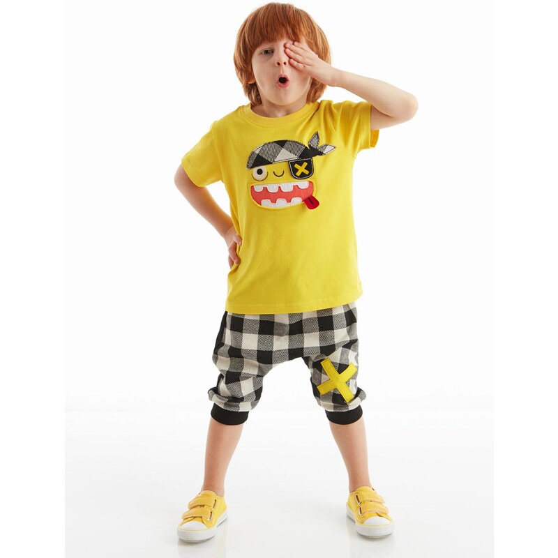 Denokids Pirate Plaid Boy's T-shirt Capri Shorts Set