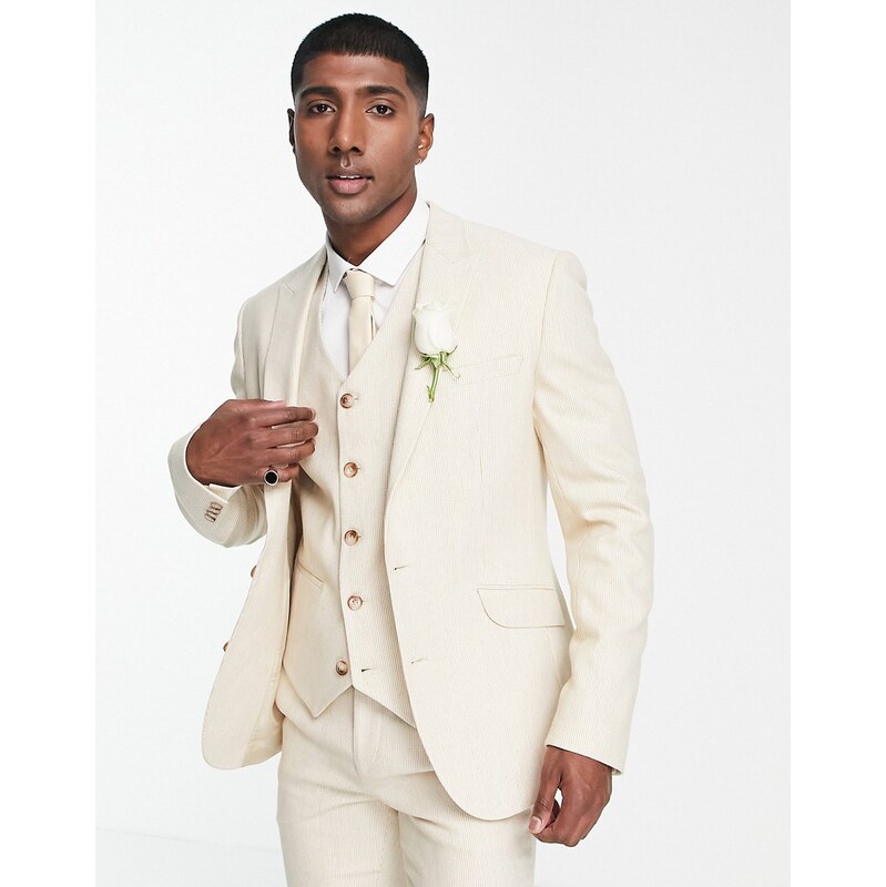 ASOS DESIGN wedding super skinny wool mix suit jacket in stone