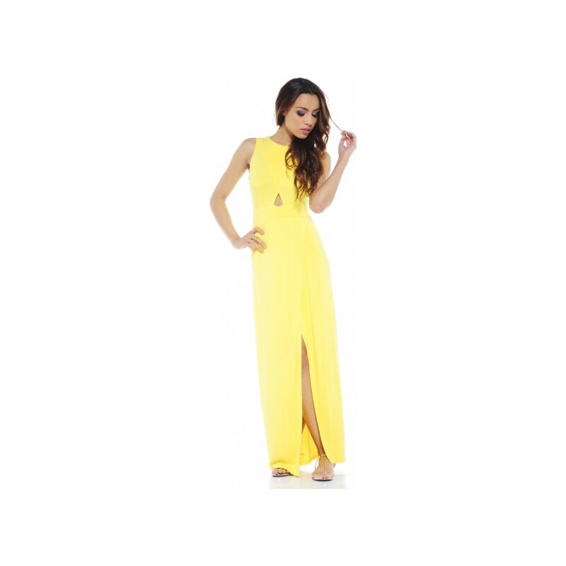 Letní žluté maxi šaty s průstřihem TFNC
