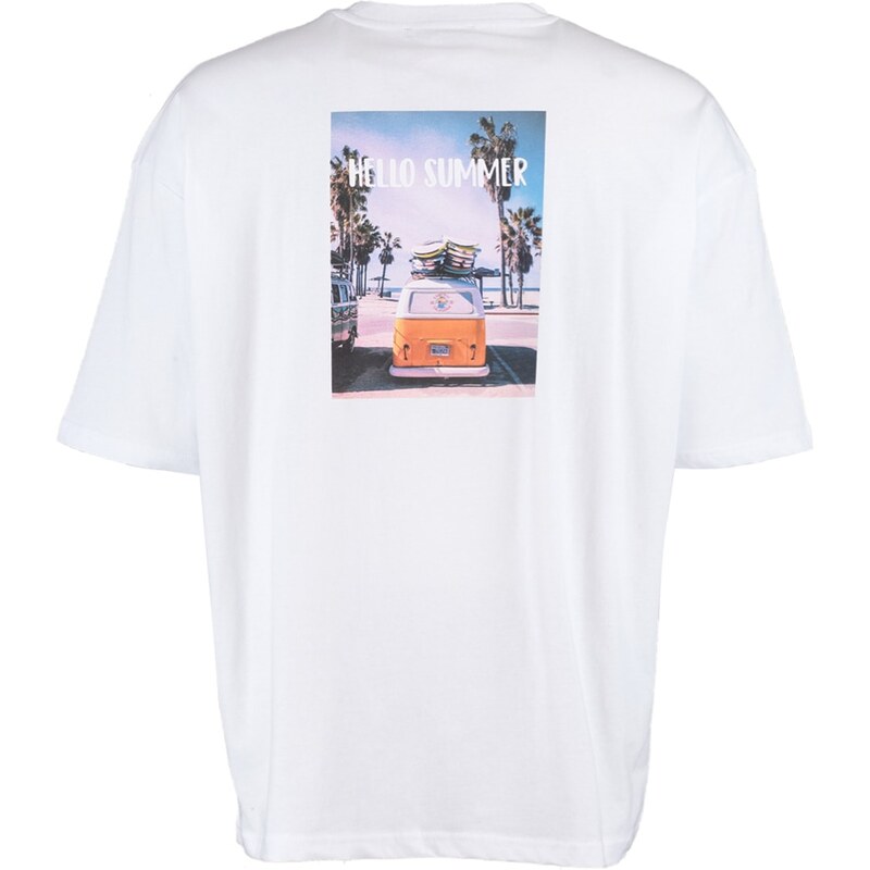 Trendyol White Oversize/Wide Cut Landscape Printed Short Sleeve 100% Cotton T-Shirt