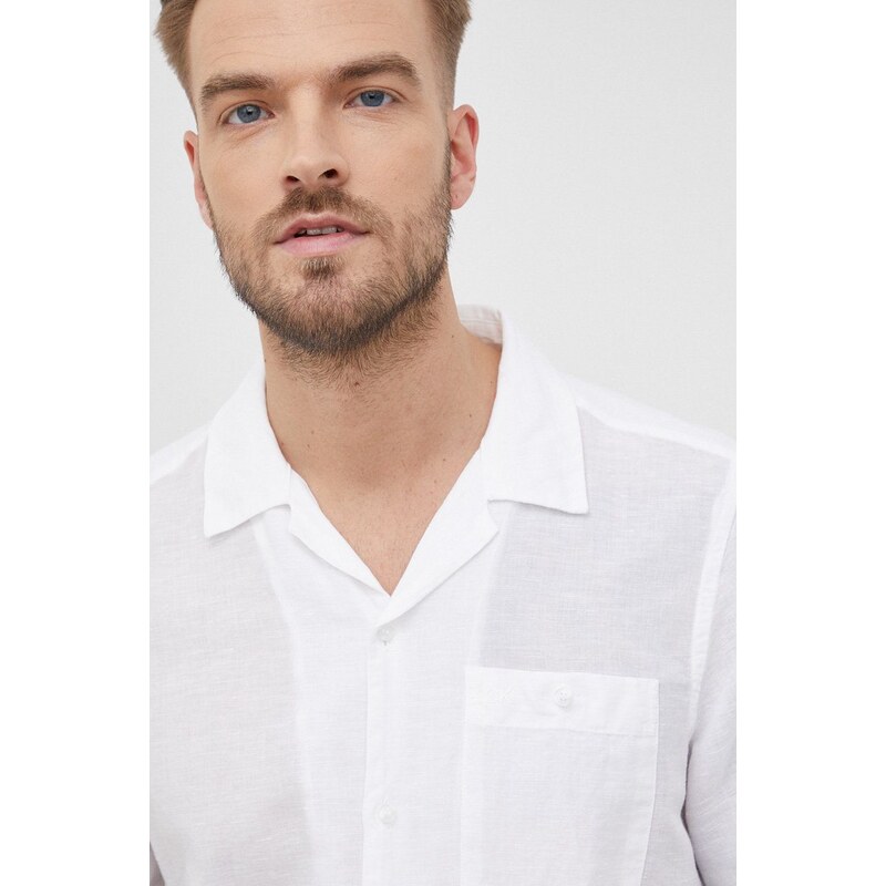 Plátěná košile Calvin Klein pánská, bílá barva, regular
