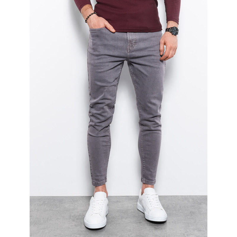 Ombre Clothing Pánské džínové kalhoty bez oděru SLIM FIT - grafitové V5 OM-PADP-0148