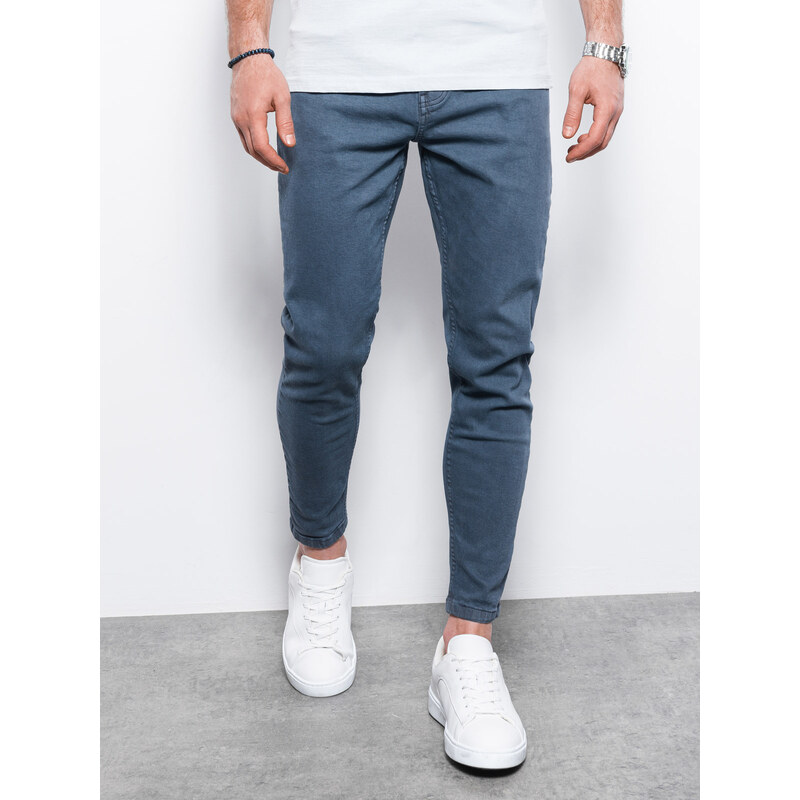 Ombre Clothing Pánské džínové kalhoty bez oděru SLIM FIT - tmavě modré V4 OM-PADP-0148