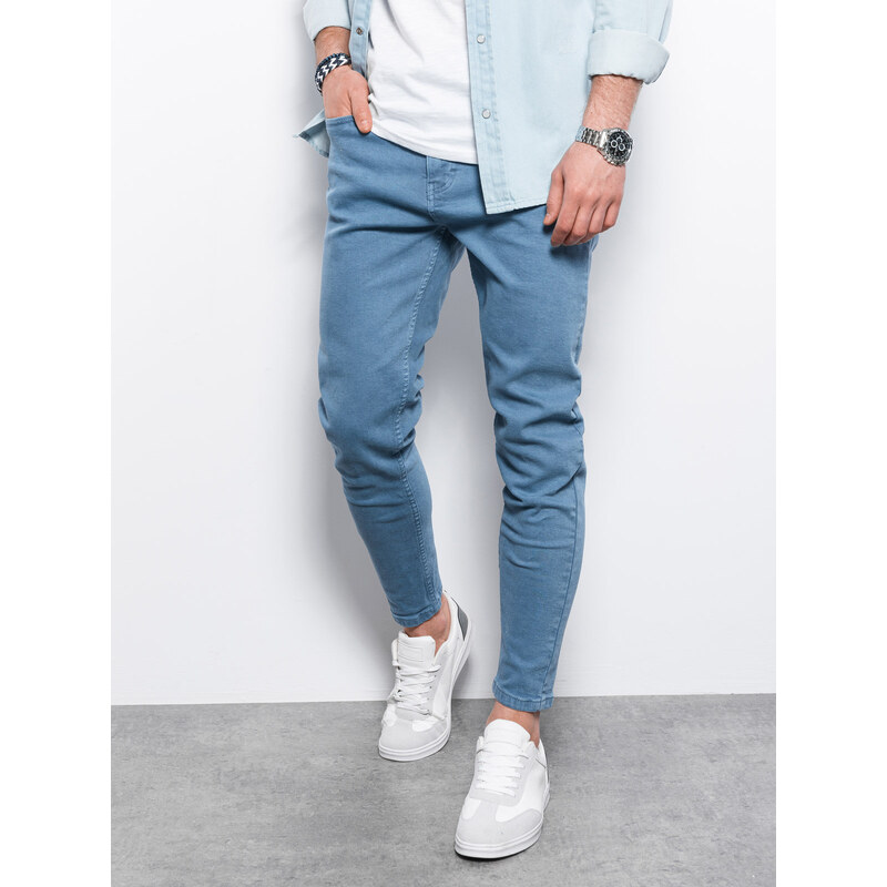 Ombre Clothing Pánské džínové kalhoty bez oděru SLIM FIT - modré V3 OM-PADP-0148