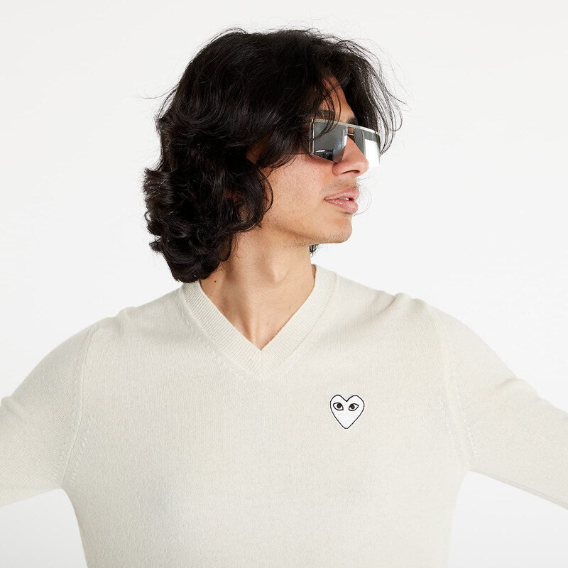 Pánský svetr Comme des Garçons PLAY White Heart Pullover Natural