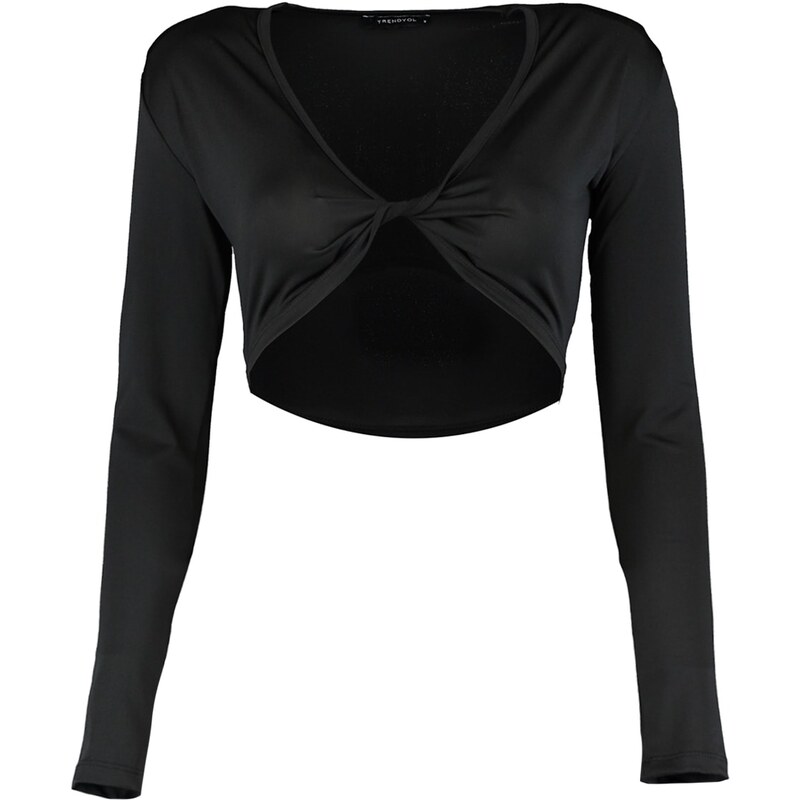 Trendyol Black Deep V Neck Super Crop Stretch Knitted Blouse