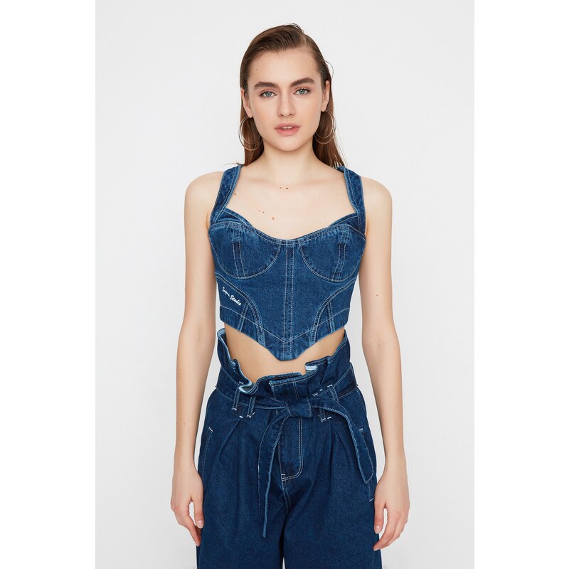 Dámský crop top Trendyol TPRAW22BZ1118/Navy blue