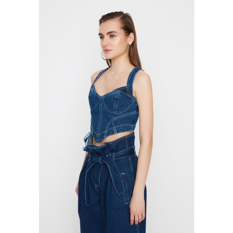 Dámský crop top Trendyol TPRAW22BZ1118/Navy blue