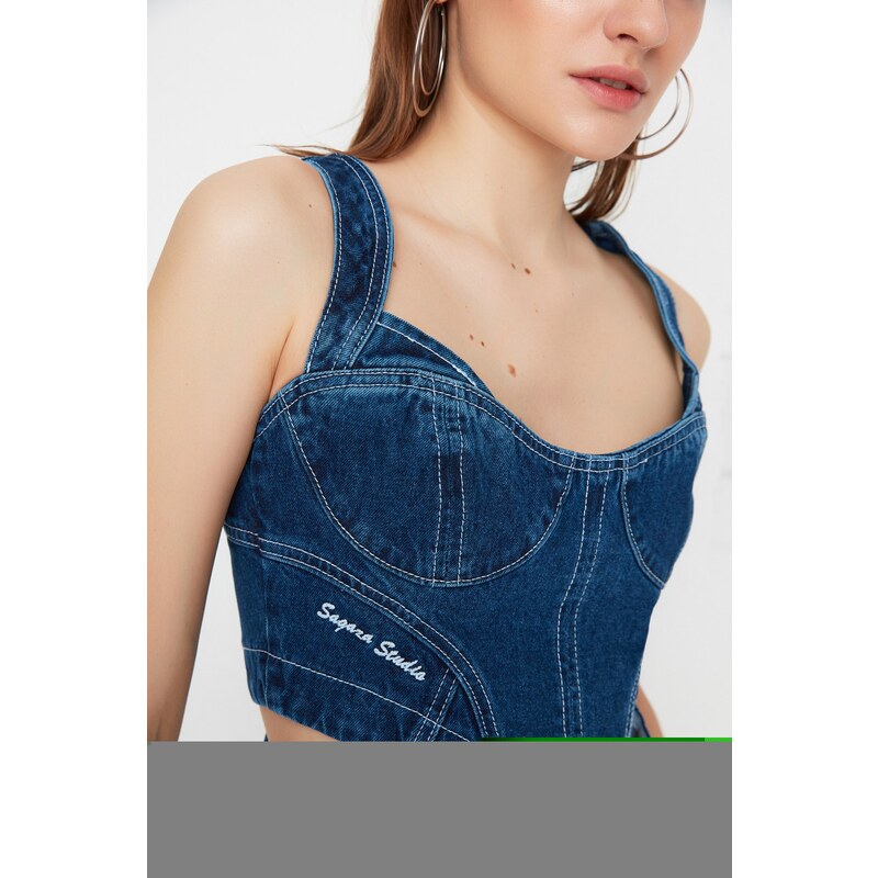 Dámský crop top Trendyol TPRAW22BZ1118/Navy blue