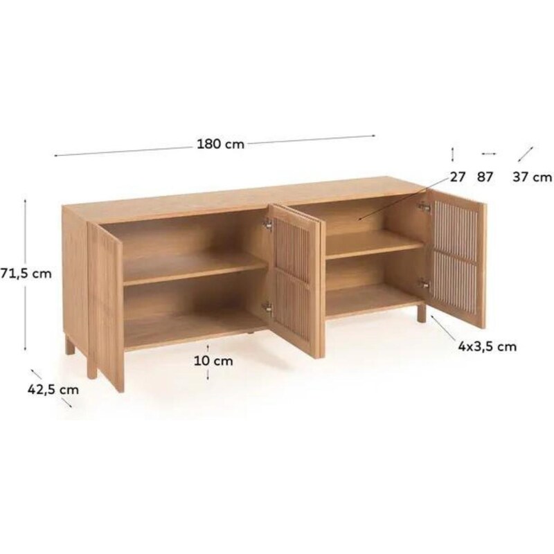 Dubový TV stolek Kave Home Beyla 180 x 42,5 cm