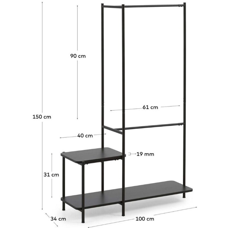 Černý kovový stojací věšák Kave Home Galatia 150 x 100 cm