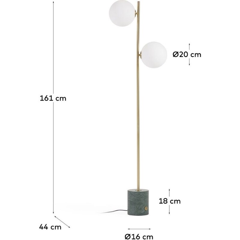 Matně bílá skleněná stojací lampa Kave Home Lonela 161 cm s mramorovou podstavou