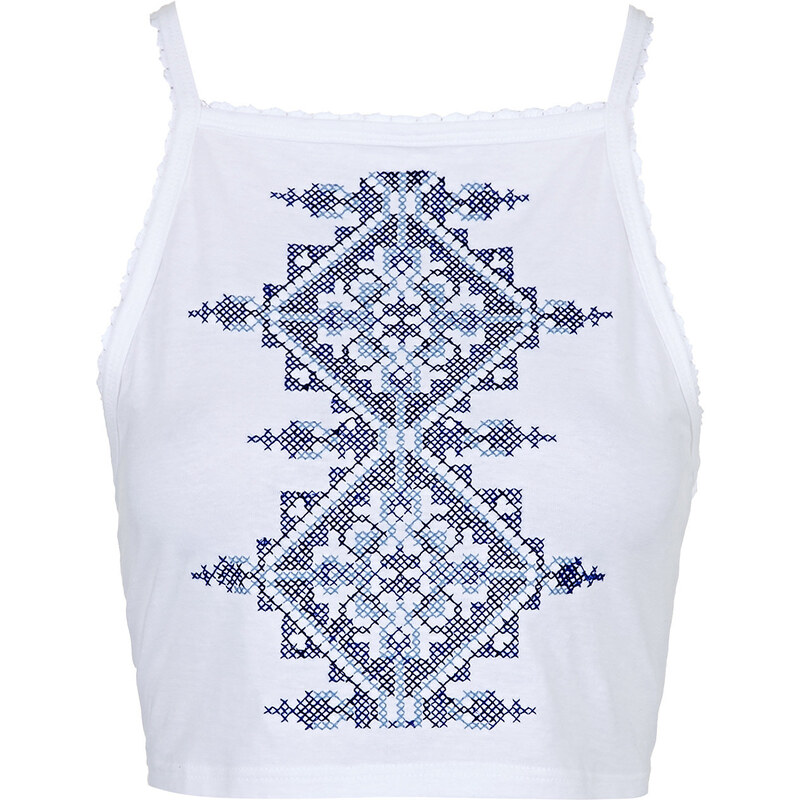 Topshop Embroidered Square Neck Crop Top