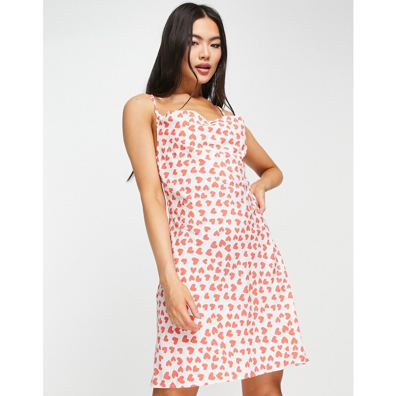 QED London satin cowl front mini dress with cross strap back in heart 114840989