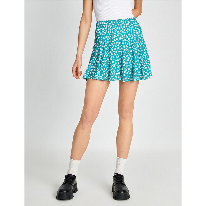 Koton Floral Mini Skirt with Elastic Waist and Frill Trim