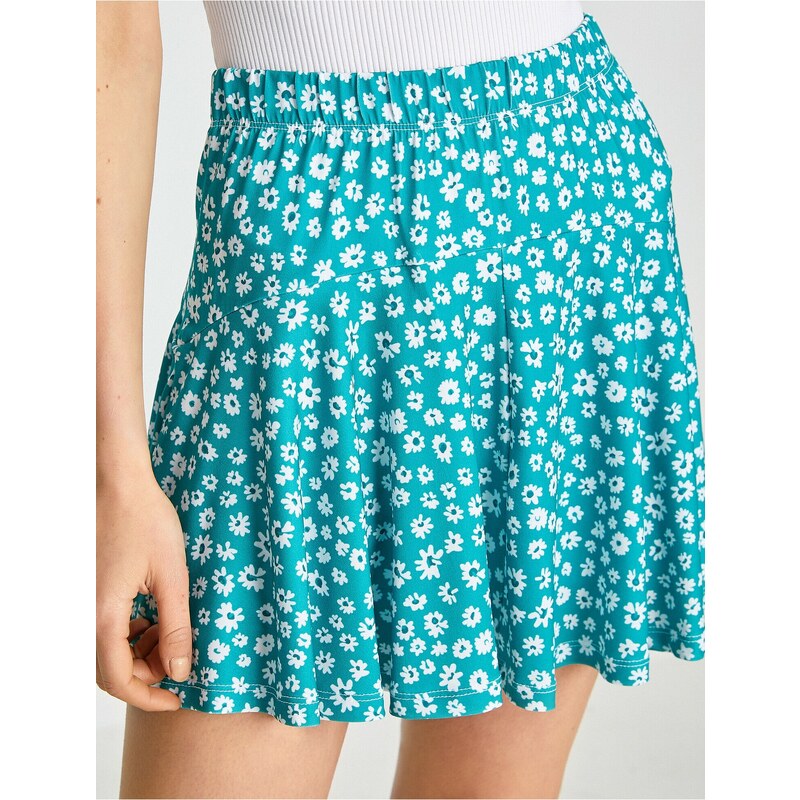 Koton Floral Mini Skirt with Elastic Waist and Frill Trim