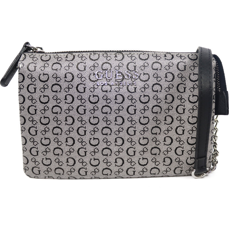 Dámská crossbody kabelka Guess - šedá/černá s monogramem & stříbrná