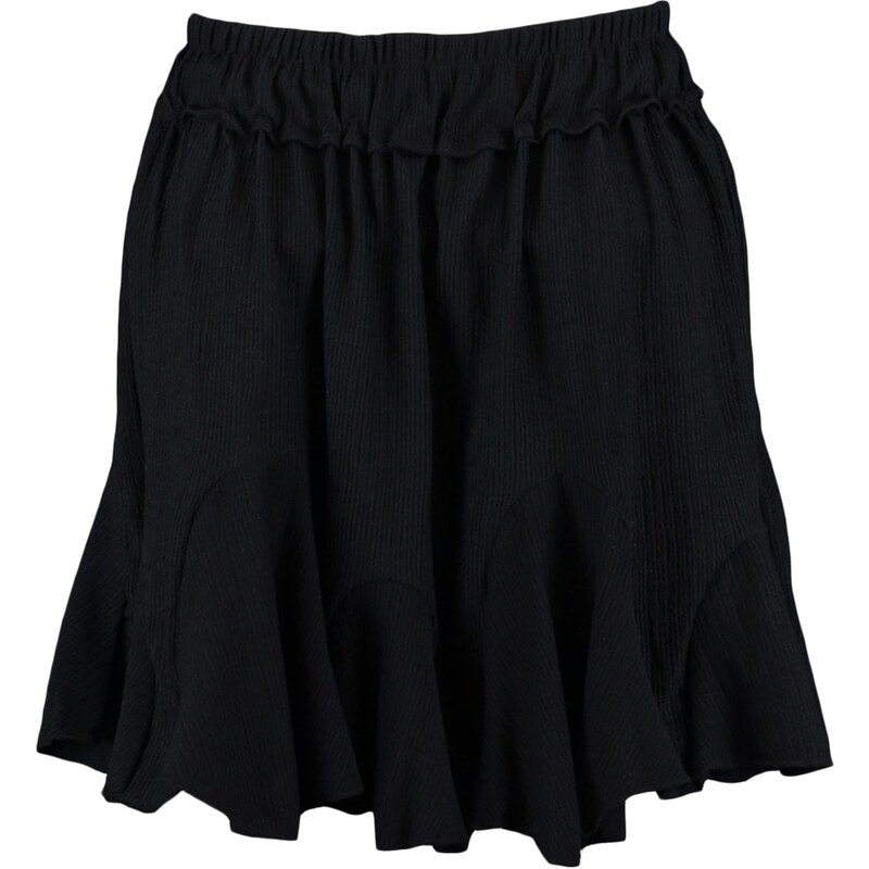 Trendyol Black Skirt Ruffle Regular Waist Wrap/Textured Mini Knitted Skirt