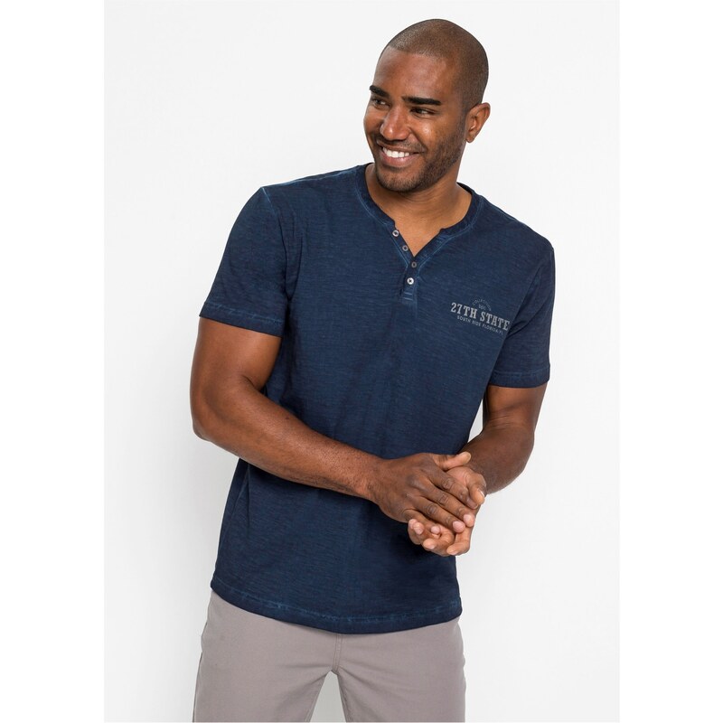 bonprix Henley tričko se sepraným vzhledem a krátkým rukávem, z