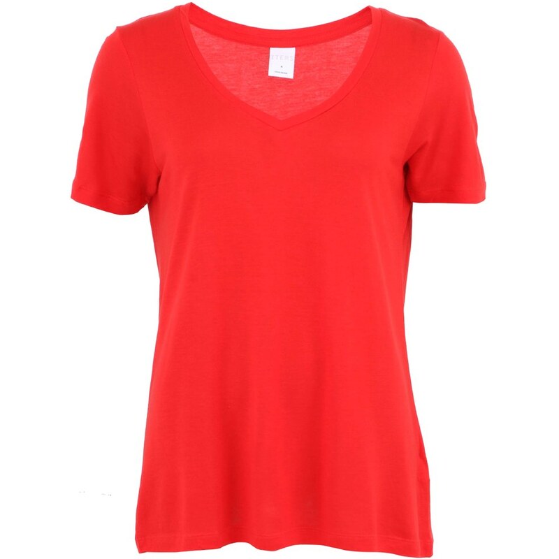 Červené delší triko s krátkými rukávy s výstřihem do "V" Vero Moda White