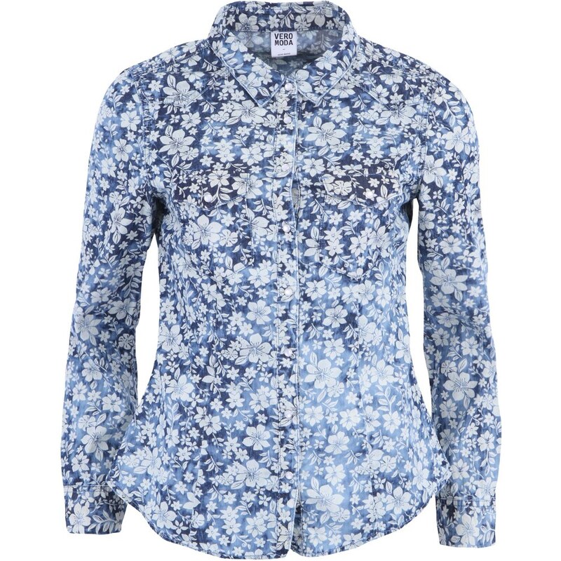 Modrá květovaná džínová košile Vero Moda Vera