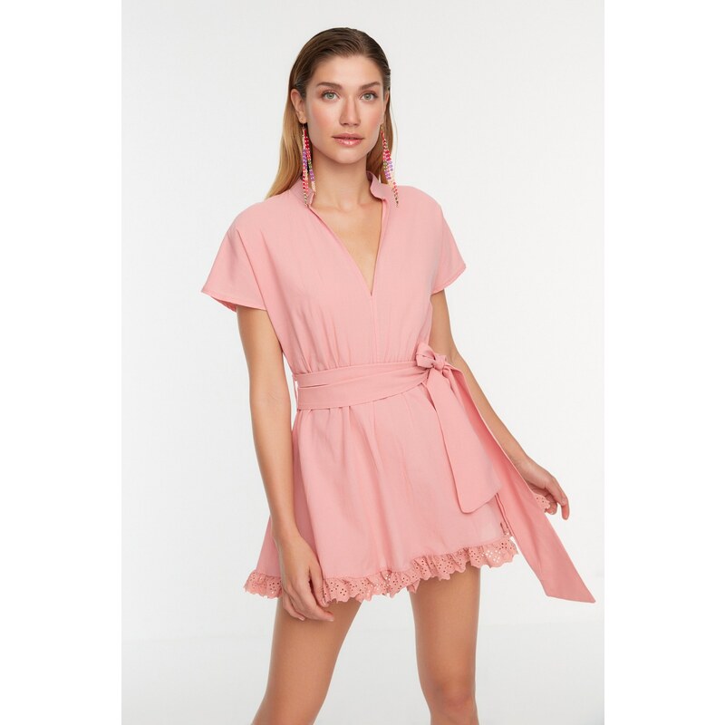 Trendyol sušené růžové krajkové detailní plážové šaty