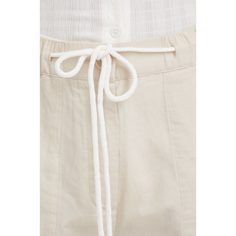 Kalhoty s příměsí lnu Marc O'Polo béžová barva, high waist