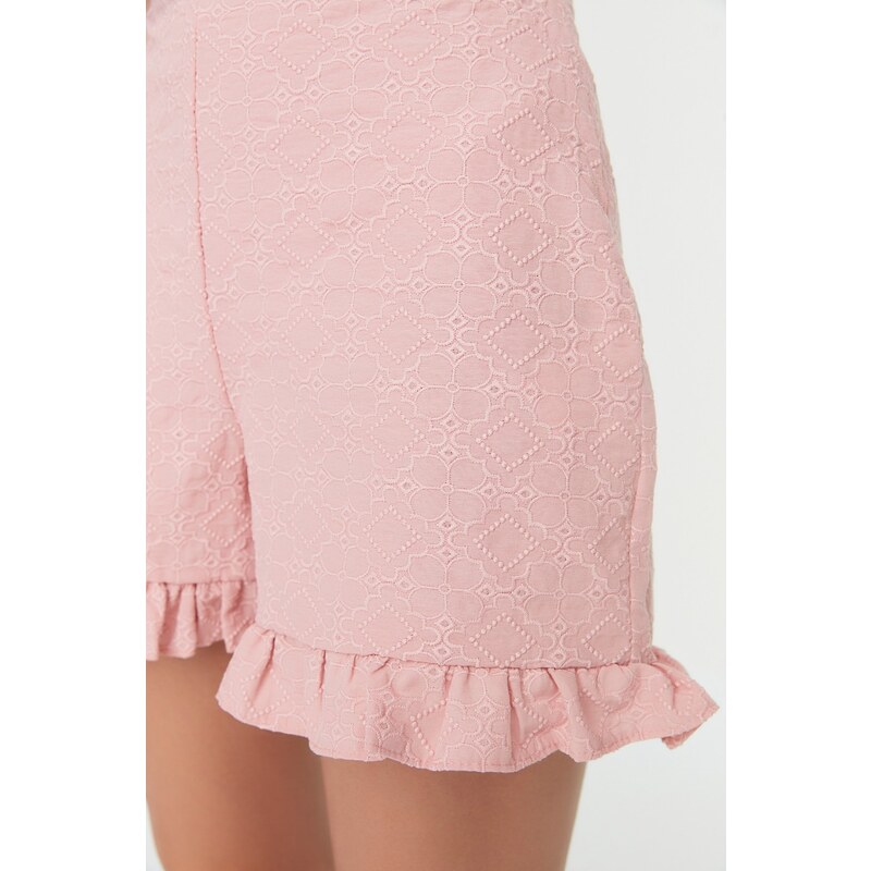 Trendyol Pink Frilly Brode Woven Shorts