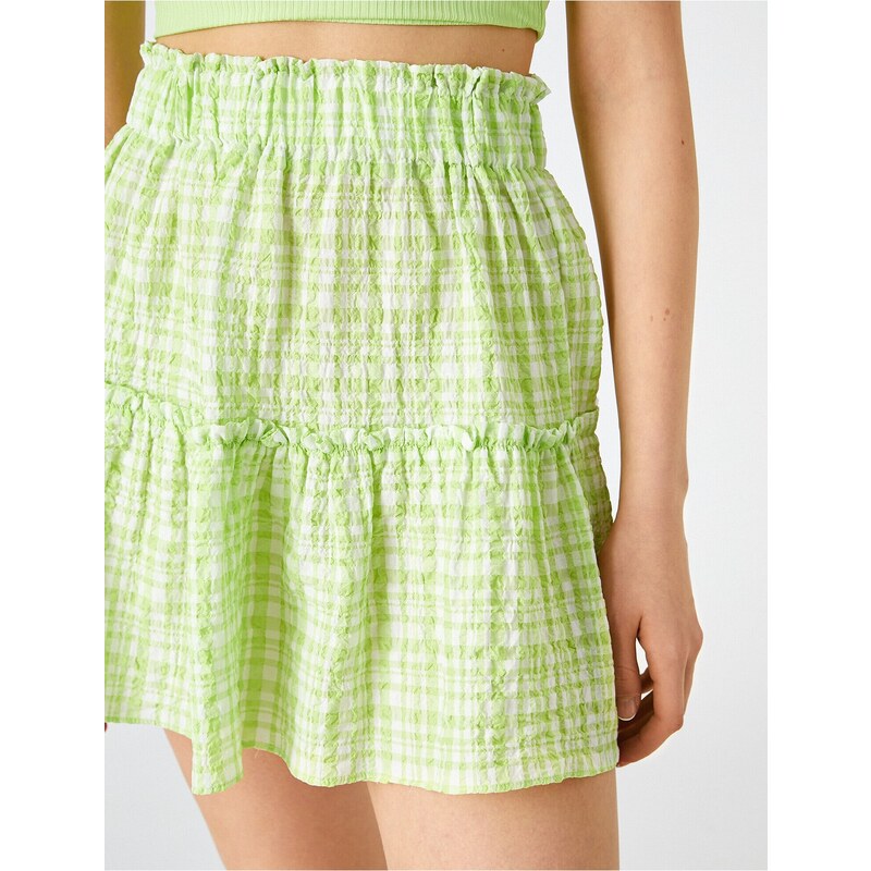 Koton Checkered Mini Skirt with Frilled Elastic Waist.