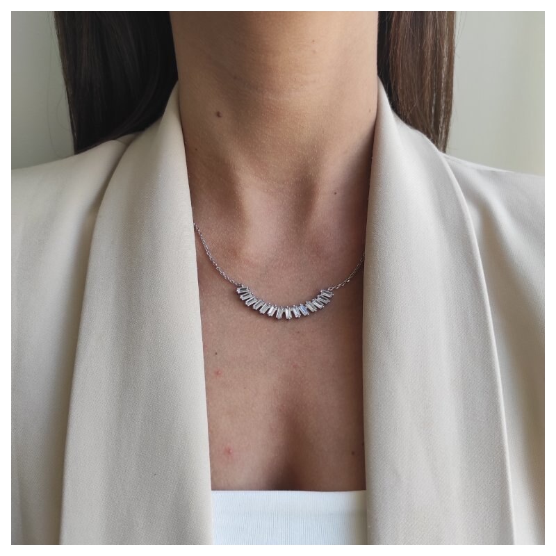 Elegantní stříbrný náhrdelník s obdélníkovými zirkony - Meucci SN022