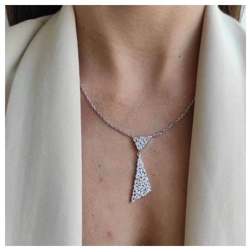 Stylový stříbrný náhrdelník s asymetrickým zirkonovým přívěsem - Meucci SN030